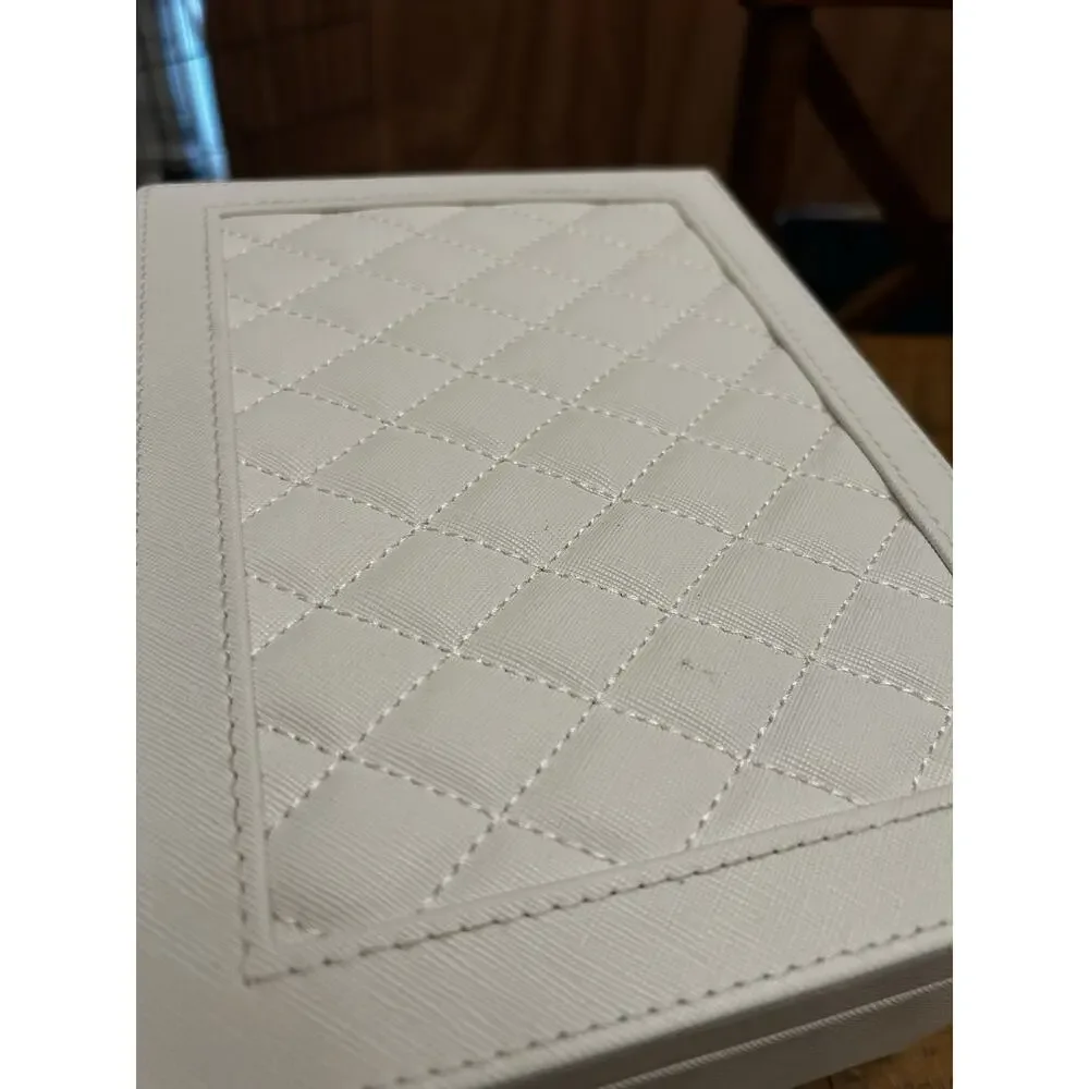 White Faux Leather Jewelry Box Organizer, Lockable 2-Drawer Velvet Lined